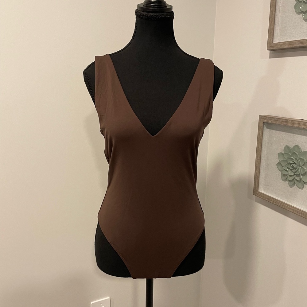 Babaton Chocolate Brown V-Neck Bodysuit
